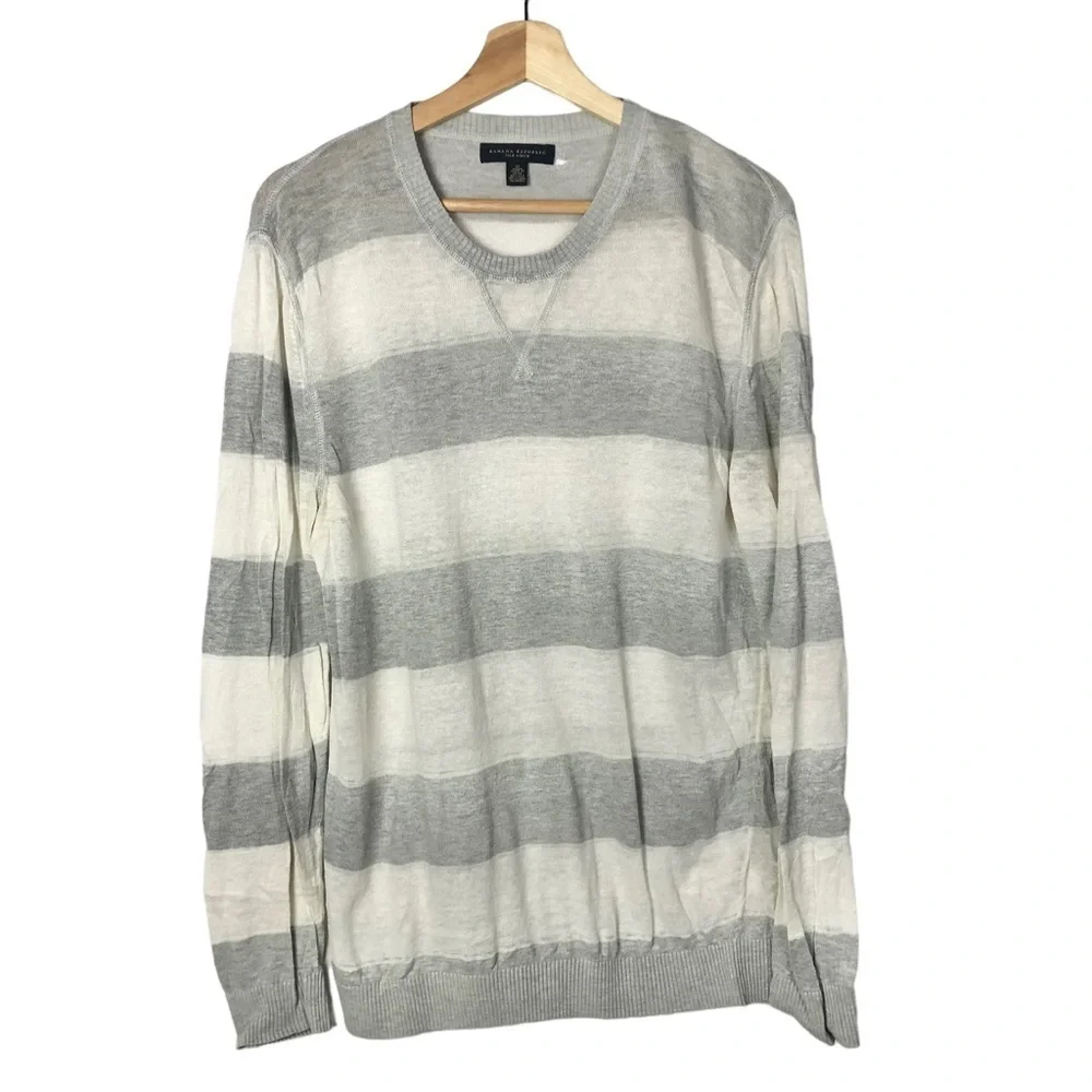 Banana Republic‎ Gray & White Stripe Linen Crewneck Sweater M